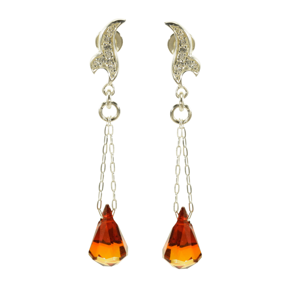 Fancy Crystal Raindrop Gold Earrings -Small